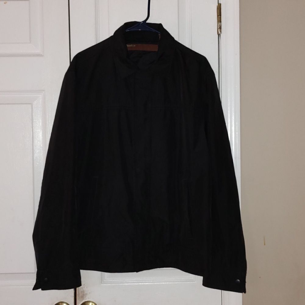 Perry Ellis Black Water Resistant Zip Rain Jacket Coat Sz L